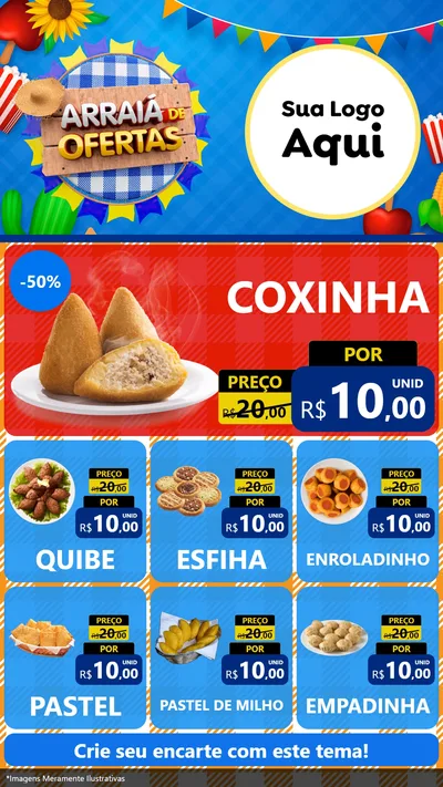 Modelo de Rede Social para Stories com o tema Arraiá de Ofertas para Salgadaria