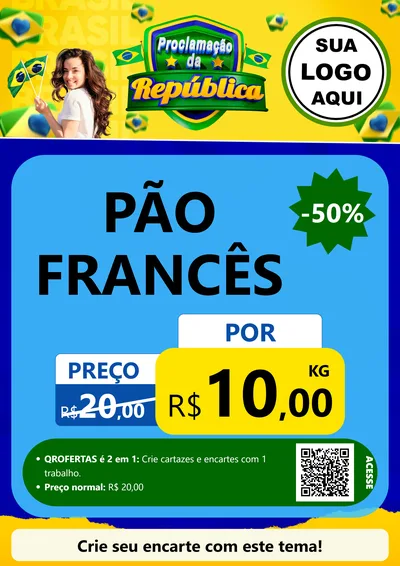 Modelo de Cartaz para Cartaz A4 Vertical com o tema Proclamação da República para Padaria