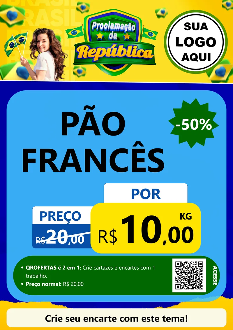 Modelo de Cartaz para Cartaz A4 Vertical com o tema Proclamação da República para Padaria