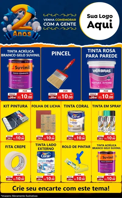 Modelo de Encarte para Encarte Grande com o tema Aniversário de 2 anos para Tintas e Ferramentas
