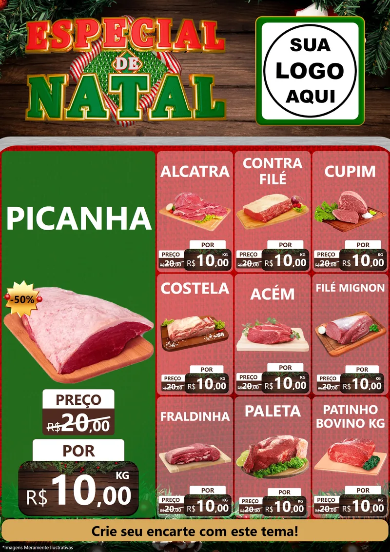 Modelo de Encarte para Encarte A4 Vertical com o tema Especial de Natal para Açougue