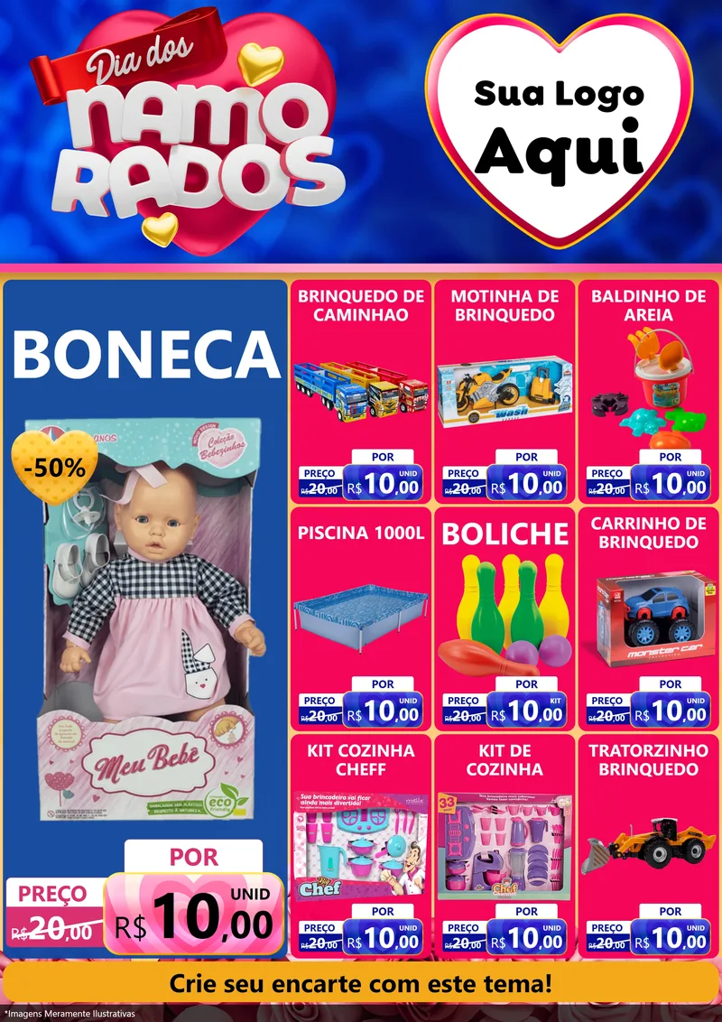 Modelo de Encarte para Encarte A4 Vertical com o tema Dia dos namorados para Brinquedos