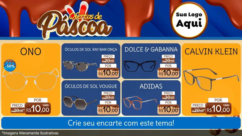 Modelo de TV para TV Horizontal com o tema Ofertas de Páscoa para Óticas
