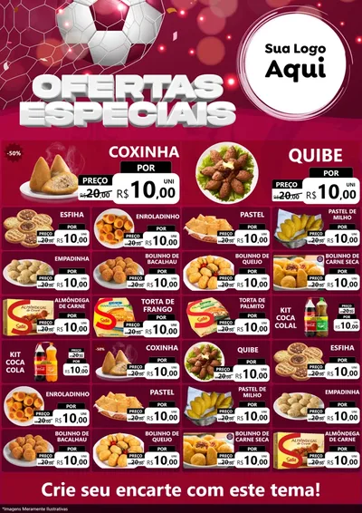 Modelo de Encarte para Encarte A4 Vertical com o tema Ofertas Especiais - Futebol para Salgadaria