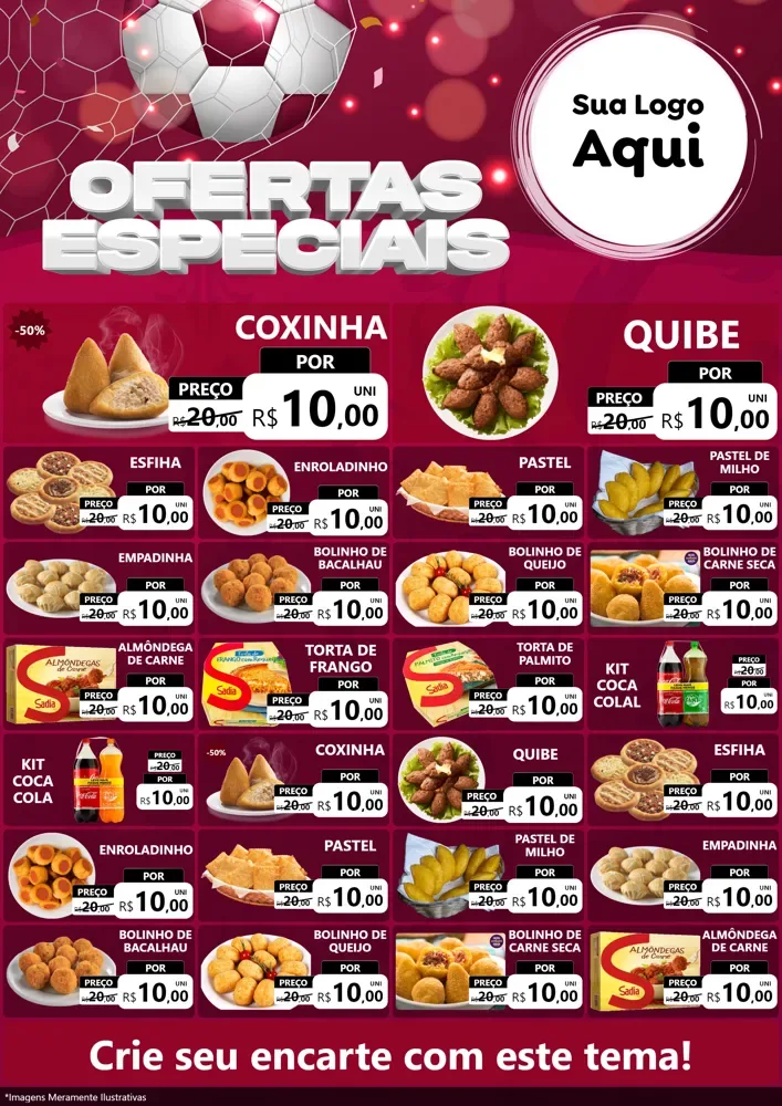 Modelo de Encarte para Encarte A4 Vertical com o tema Ofertas Especiais - Futebol para Salgadaria
