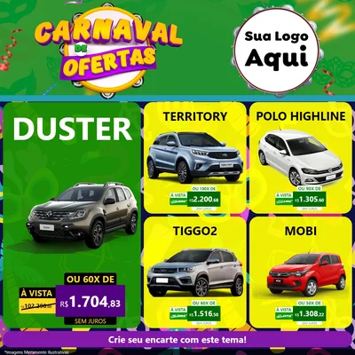 Modelo de Rede Social para Feed Facebook com o tema Carnaval de Ofertas para Concessionaria de Carros