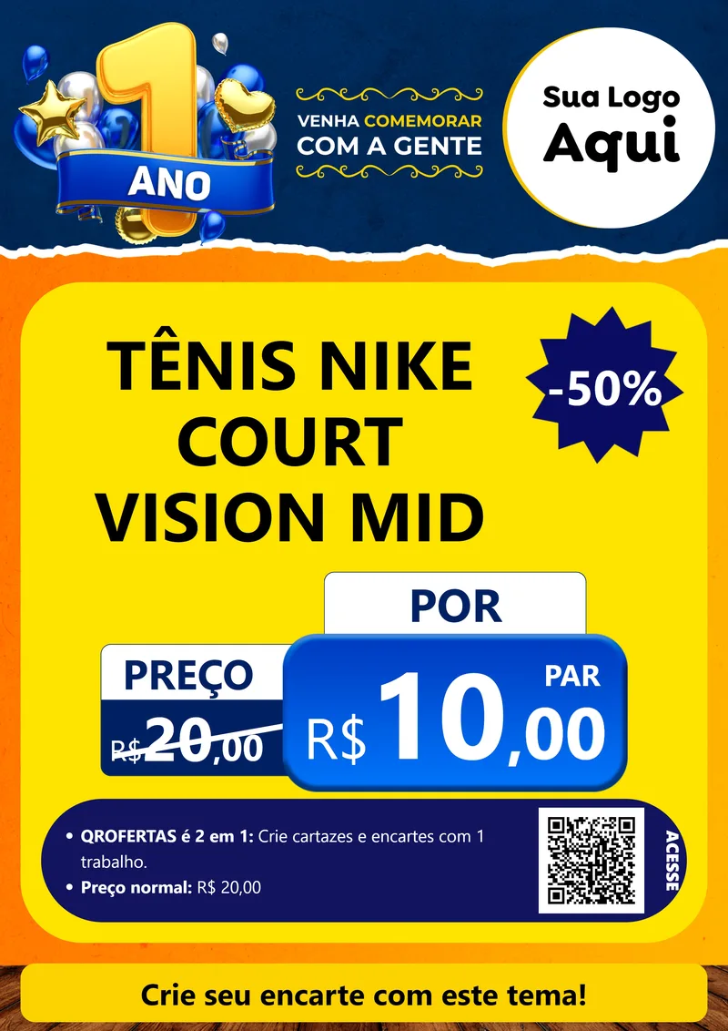 Modelo de Cartaz para Cartaz A4 Vertical com o tema Um Ano de Aniversário para Calçados