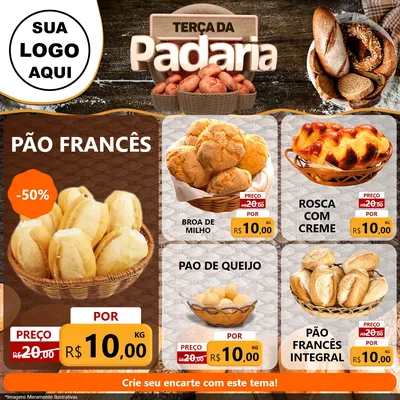 Modelo de Rede Social para Feed Facebook com o tema Terça da Padaria para Padaria