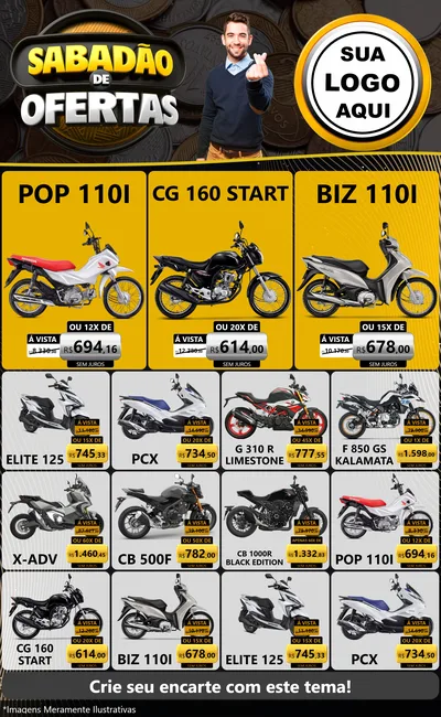 Modelo de Encarte para Encarte Grande com o tema Sabadão de Ofertas para Concessionaria de Motos