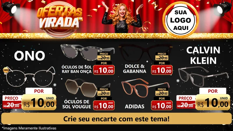 Modelo de TV para TV Horizontal com o tema Ofertas da Virada para Óticas