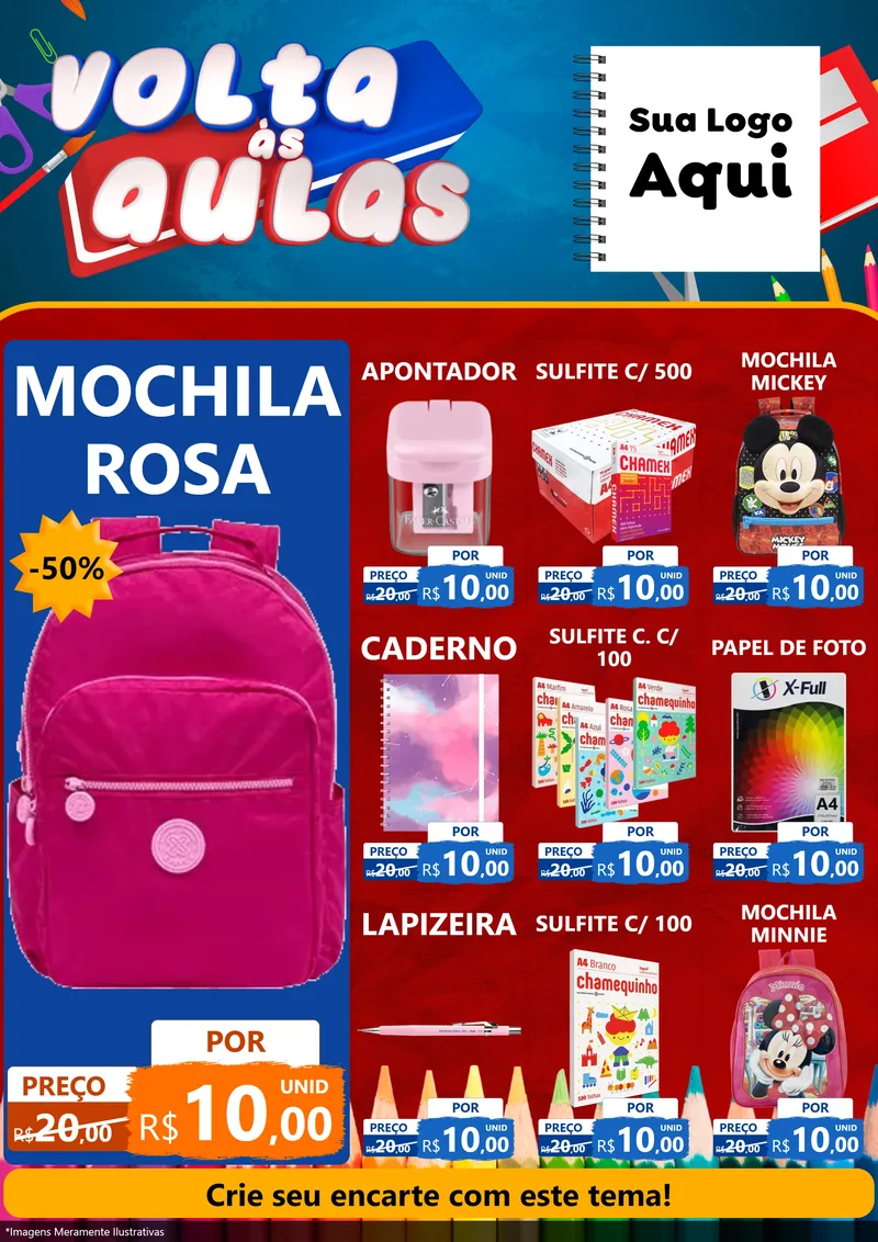 Modelo de Encarte para Encarte A4 Vertical com o tema Volta Às Aulas para Papelaria