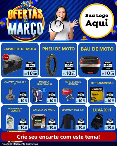 Modelo de Rede Social para Feed Instagram com o tema Ofertas de Março para Moto peças