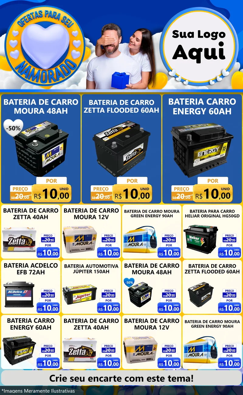 Modelo de Encarte para Encarte Grande com o tema Ofertas Para Seu Namorado para Baterias Elétricas