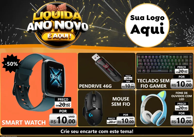 Modelo de Encarte para Encarte A4 Horizontal com o tema Liquida Ano Novo É Aqui! para Informática