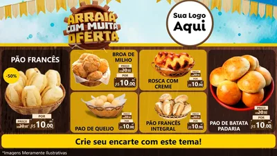 Modelo de TV para TV Horizontal com o tema Ofertas de São João - Junina para Padaria