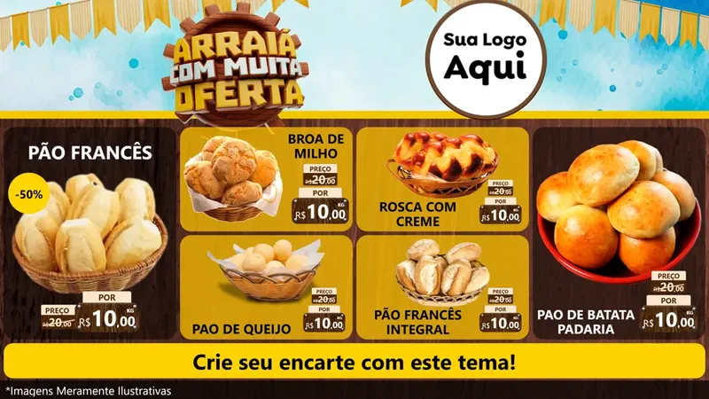 Modelo de TV para TV Horizontal com o tema Ofertas de São João - Junina para Padaria