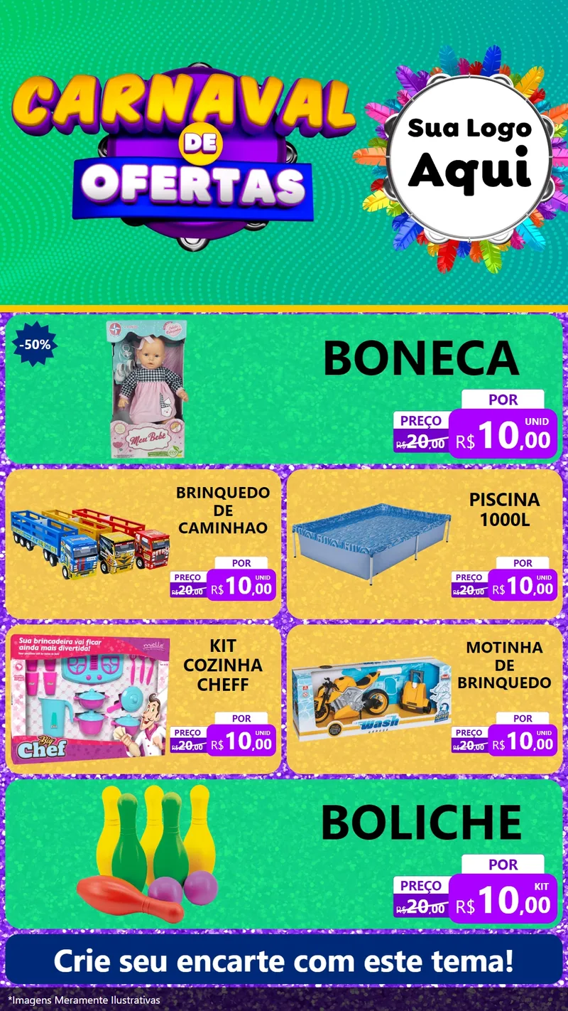 Modelo de TV para TV Vertical com o tema Carnaval de Ofertas para Brinquedos
