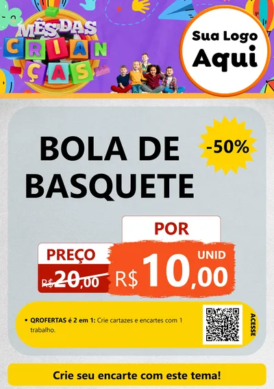 Modelo de Cartaz para Cartaz A4 Vertical com o tema Mês Das Crianças para Artigos Esportivos