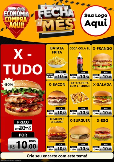 Modelo de Encarte para Encarte A4 Vertical com o tema Fecha Mês para Hamburgueria