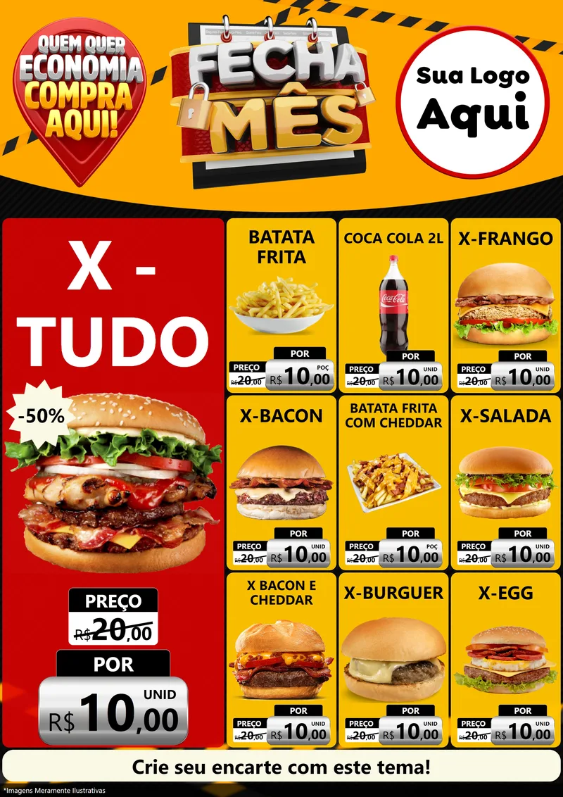 Modelo de Encarte para Encarte A4 Vertical com o tema Fecha Mês para Hamburgueria