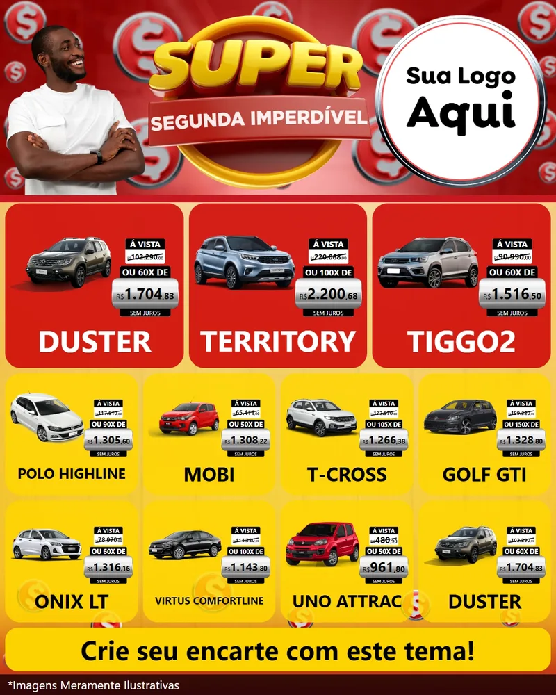 Modelo de Rede Social para Feed Instagram com o tema Super Segunda Imperdível para Concessionaria de Carros