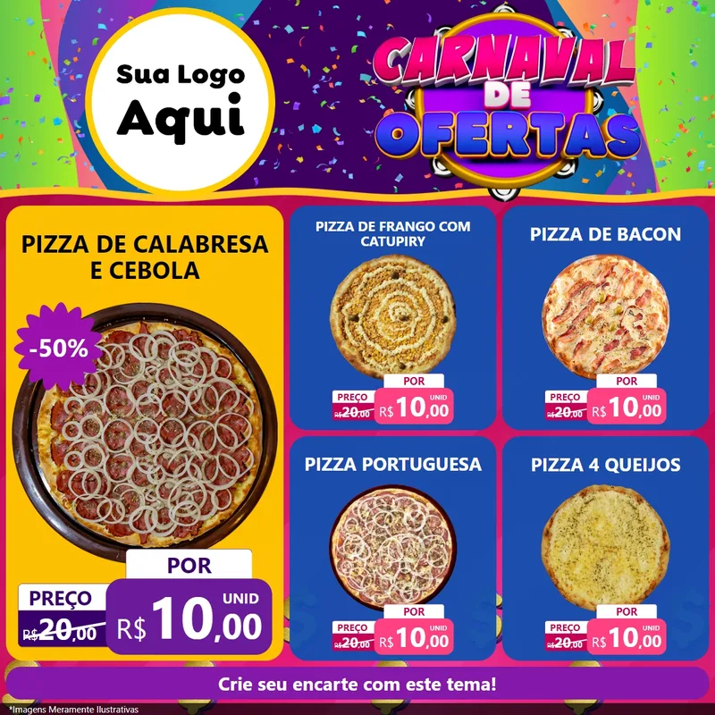 Modelo de Rede Social para Feed Facebook com o tema Carnaval de Ofertas para Pizzaria