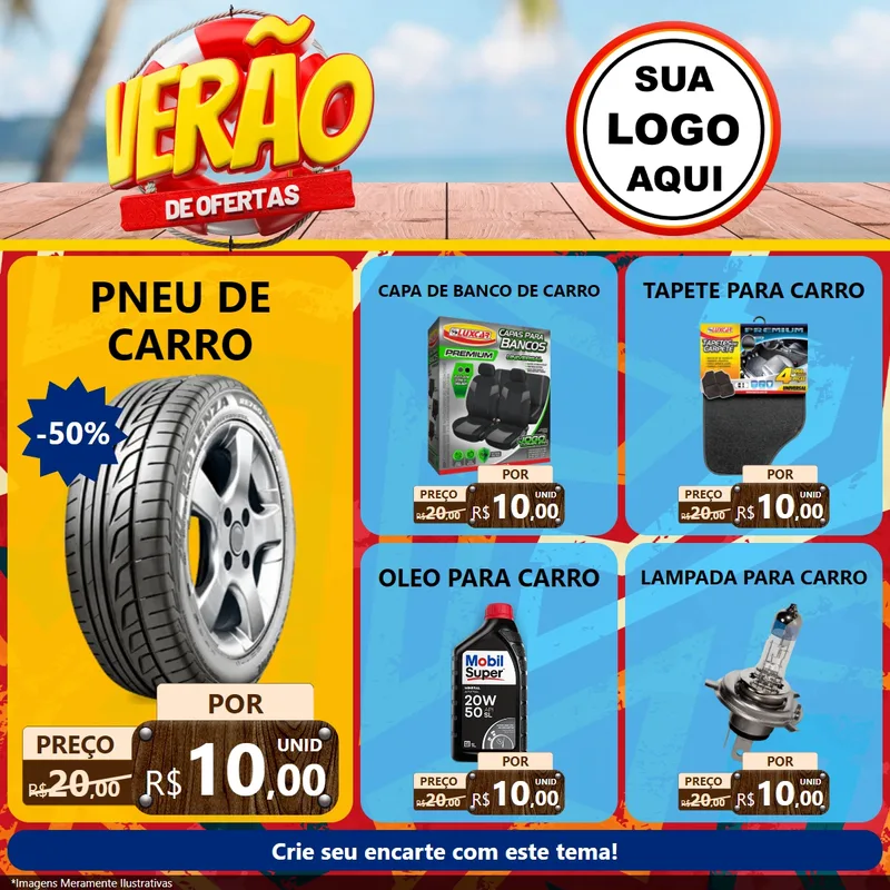 Modelo de Rede Social para Feed Facebook com o tema Verão de Ofertas para Auto peças