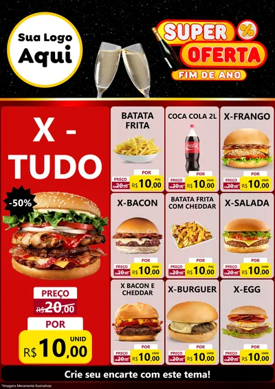 Modelo de Encarte para Encarte A4 Vertical com o tema Super Oferta Fim de Ano para Hamburgueria