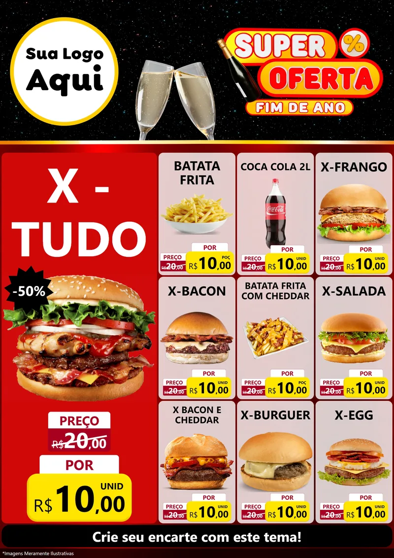 Modelo de Encarte para Encarte A4 Vertical com o tema Super Oferta Fim de Ano para Hamburgueria