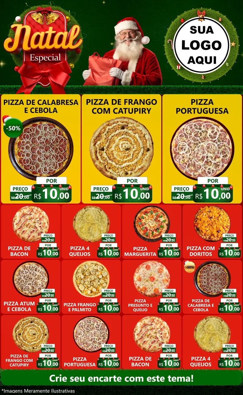 Modelo de Encarte para Encarte Grande com o tema Natal Especial para Pizzaria