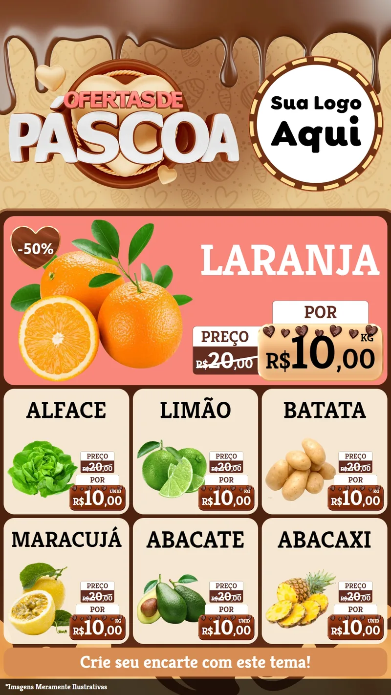 Modelo de Rede Social para Stories com o tema Ofertas de Páscoa para Hortifrúti