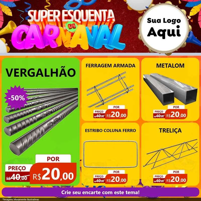 Modelo de Rede Social para Feed Facebook com o tema Super Esquenta de Carnaval para Ferragens
