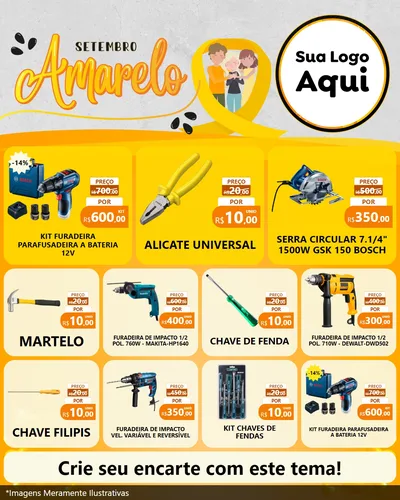 Modelo de Rede Social para Feed Instagram com o tema Setembro Amarelo para Maquinas e Ferramentas