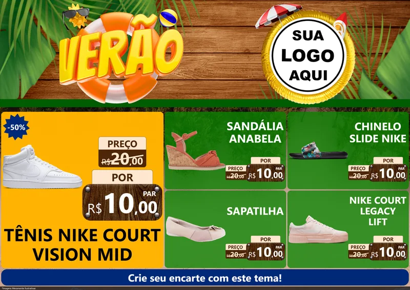 Modelo de Encarte para Encarte A4 Horizontal com o tema Verão para Calçados