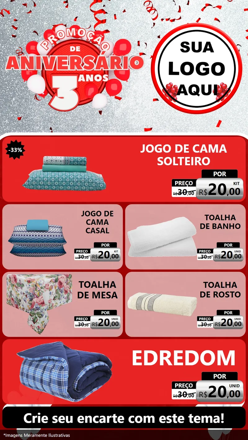 Modelo de TV para TV Vertical com o tema Promoção de Aniversário - 3 Anos para Cama, Mesa e Banho