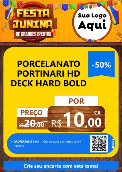 Modelo de Cartaz para Cartaz A4 Vertical com o tema Festa Junina de Grandes Ofertas para Pisos e revestimentos