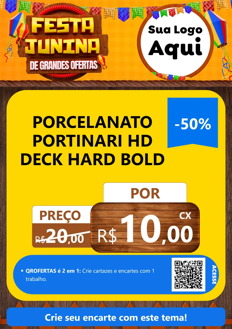 Modelo de Cartaz para Cartaz A4 Vertical com o tema Festa Junina de Grandes Ofertas para Pisos e revestimentos