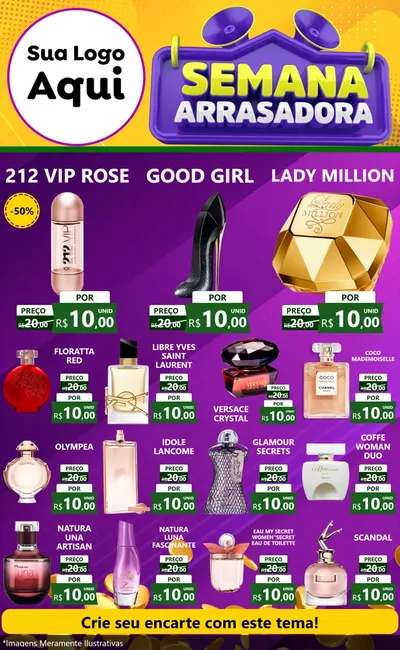 Modelo de Encarte para Encarte Grande com o tema Semana Arrasadora para Perfumes