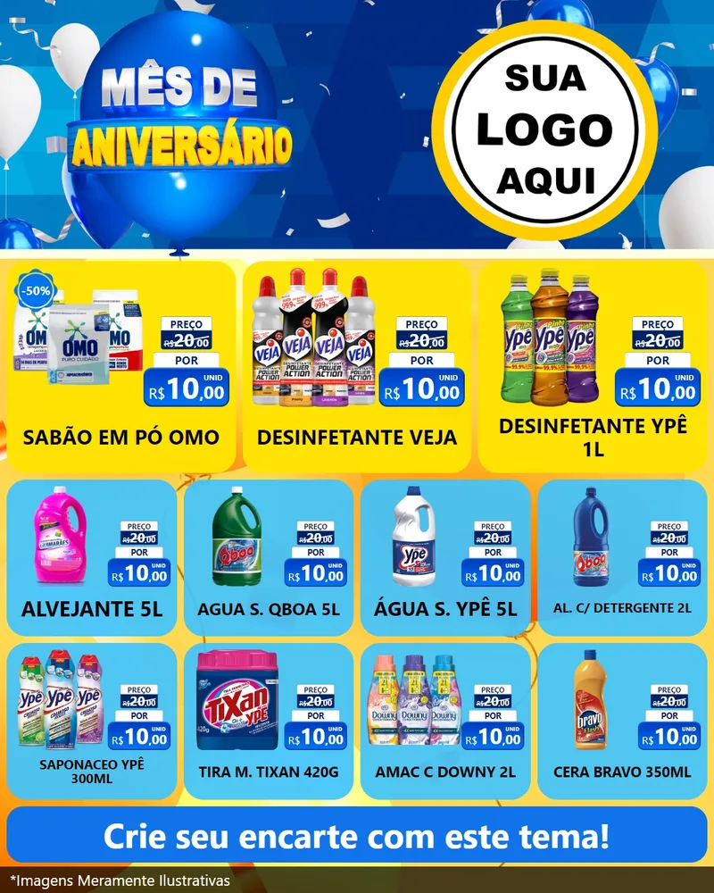 Modelo de Rede Social para Feed Instagram com o tema Mês de Aniversário para Produtos de Limpeza