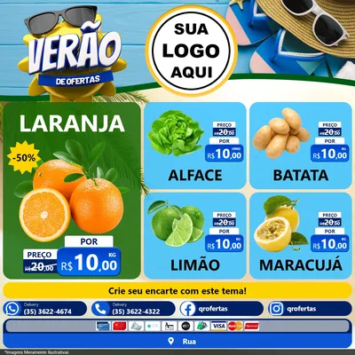 Modelo de Rede Social para Feed Facebook com o tema Verão de Ofertas para Hortifrúti
