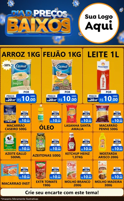 Modelo de Encarte para Encarte Grande com o tema Dia D Preço Baixo para Supermercado