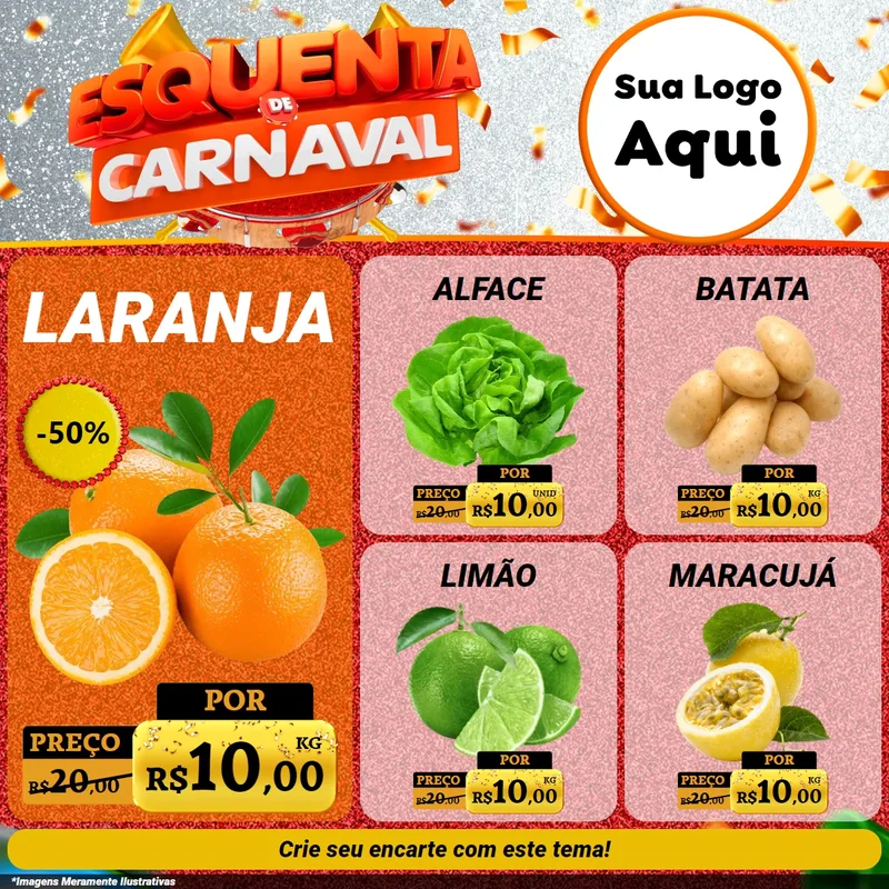 Modelo de Rede Social para Feed Facebook com o tema Esquenta de Carnaval para Hortifrúti