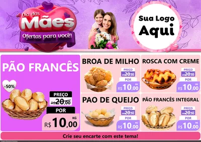Modelo de Encarte para Encarte A4 Horizontal com o tema Dia das Mães Ofertas para Você! para Padaria