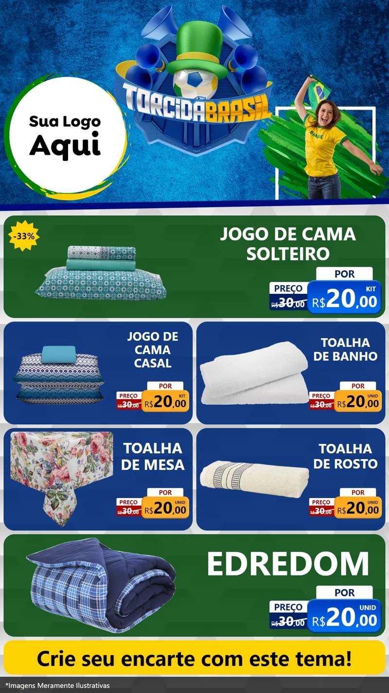 Modelo de TV para TV Vertical com o tema Torcida Brasil - Copa para Cama, Mesa e Banho