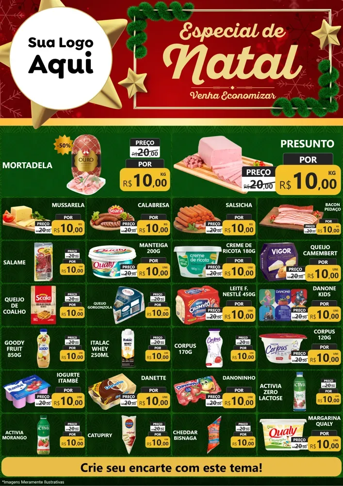Modelo de Encarte para Encarte A4 Vertical com o tema Especial de Natal para Frios e Laticínios