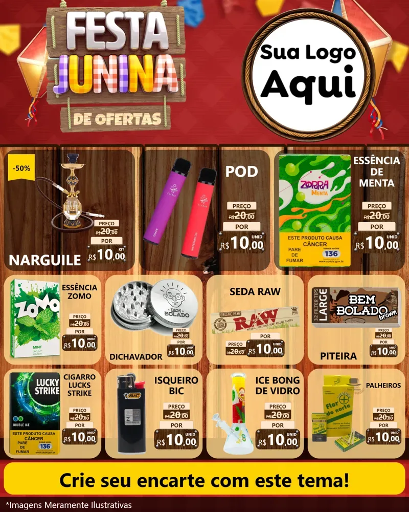 Modelo de Rede Social para Feed Instagram com o tema Festa Junina de Ofertas para Tabacaria