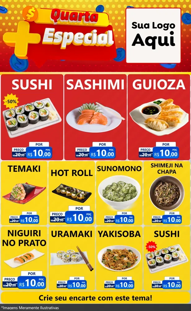 Modelo de Encarte para Encarte Grande com o tema Quarta Mais Especial para Comida japonesa