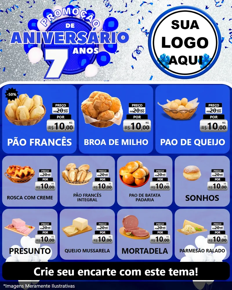 Modelo de Rede Social para Feed Instagram com o tema Promoção de Aniversário - 7 Anos para Padaria