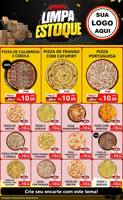 Modelo de Encarte para Encarte Grande com o tema Operação Limpa Estoque para Pizzaria