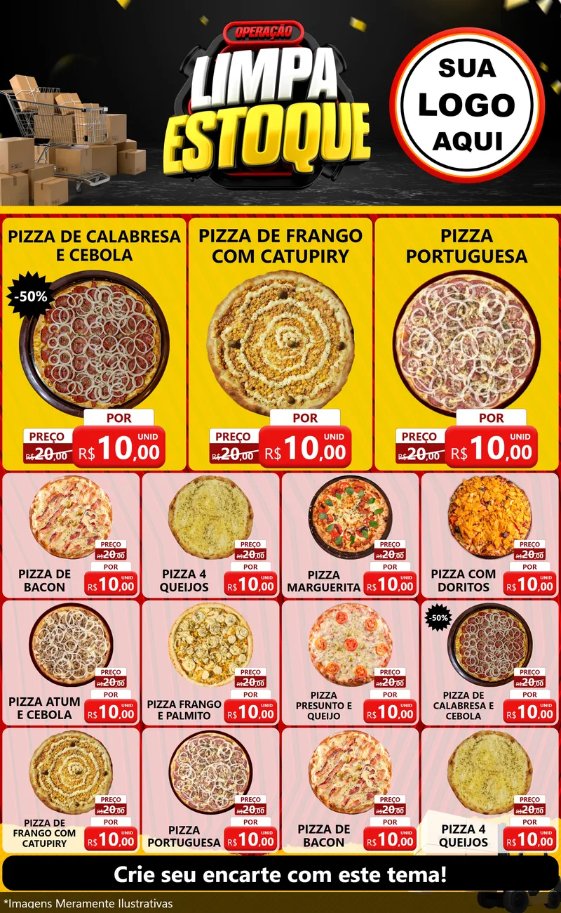 Modelo de Encarte para Encarte Grande com o tema Operação Limpa Estoque para Pizzaria
